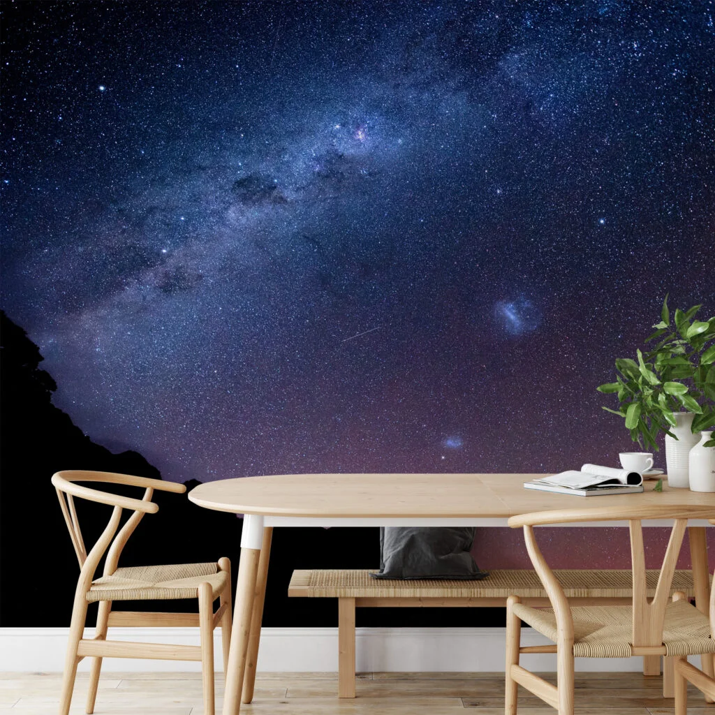 Star Lights In The Sky Wallpaper, Starry Night Sky Over Mountains Peel & Stick Wall Mural