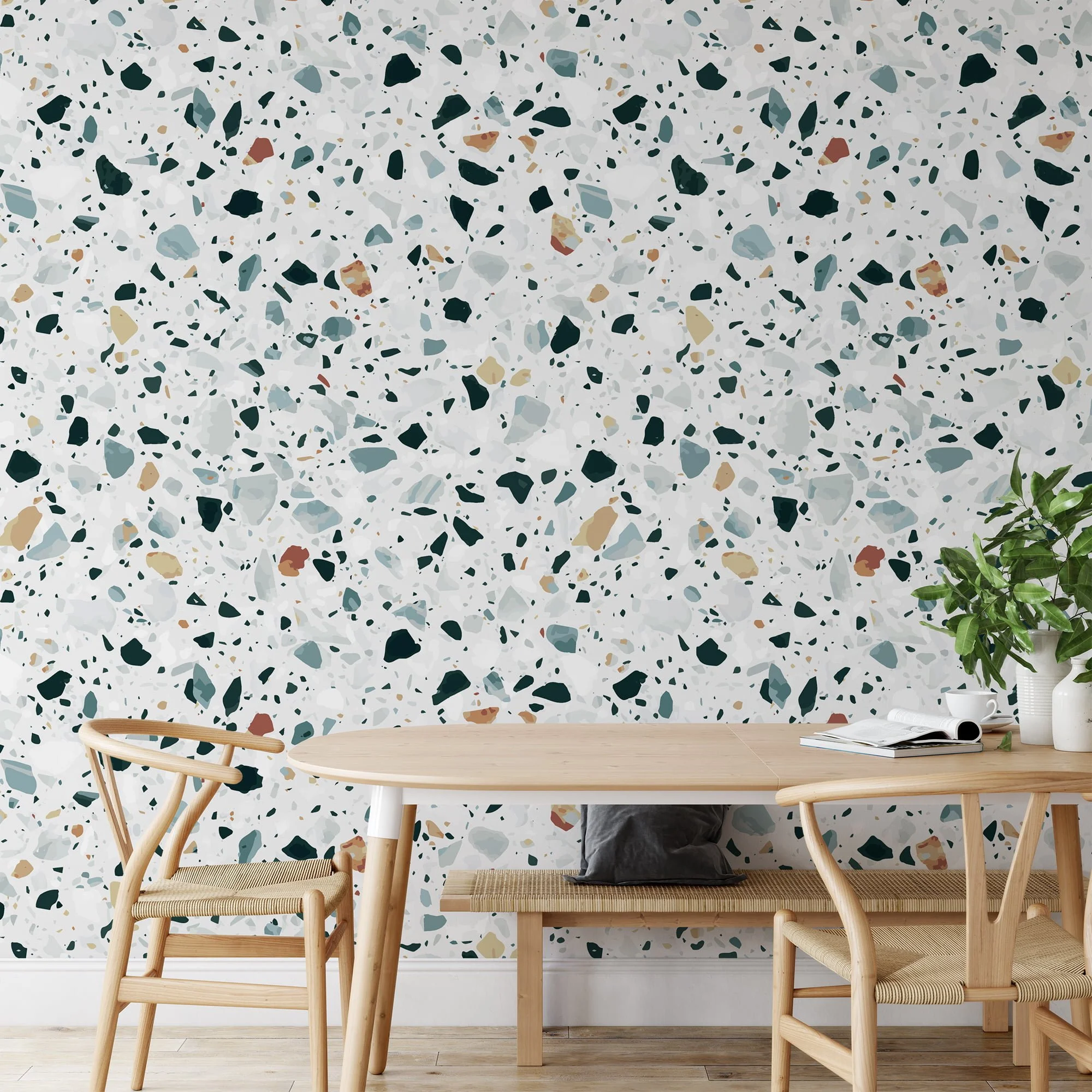 Terrazzo Illustration Wallpaper, Modern Terrazzo Speckle Peel & Stick Wall Mural
