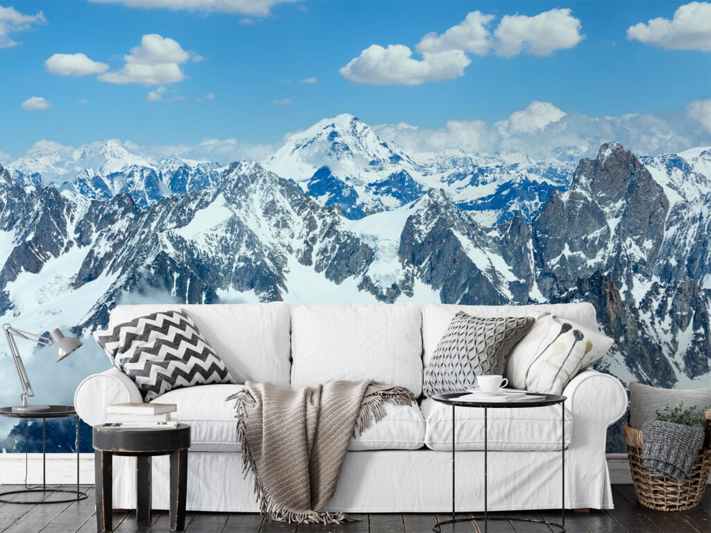 Large Snowy Mountains With A Beautiful View Wallpaper, Majestic Mountain Peaks Peel & Stick Wall Mural