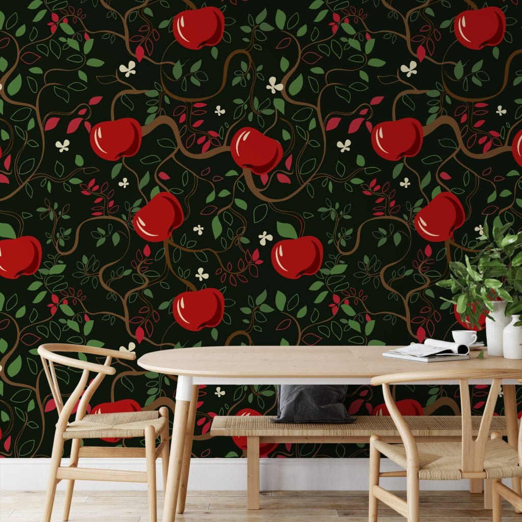 Abstract Apples On A Tree With A Dark Background Wallpaper, Enchanted Apple Orchard Peel & Stick Wall Mural