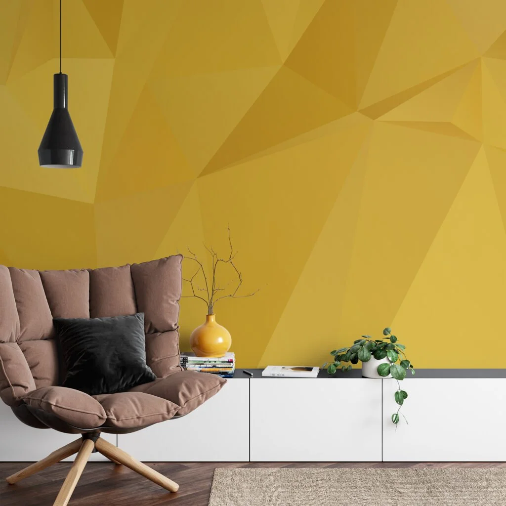 Yellow Abstract Triangles Geometric Pattern Wallpaper, Modern 3D Peel & Stick Wall Mural