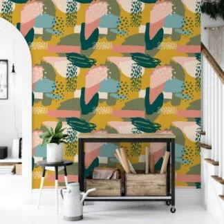 Abstract Flat Art Tropical Design Illustration Wallpaper, Trendy Geometric Shapes Peel & Stick Wall Mural