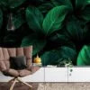 Tropical Dark Themed Cannifolium Plant Leaves Wallpaper, Mystical Tropical Peel & Stick Wall Mural