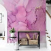 Pink Shades Alcohol Ink Art Marble Wallpaper, Sparkling Pink Marble Peel & Stick Wall Mural