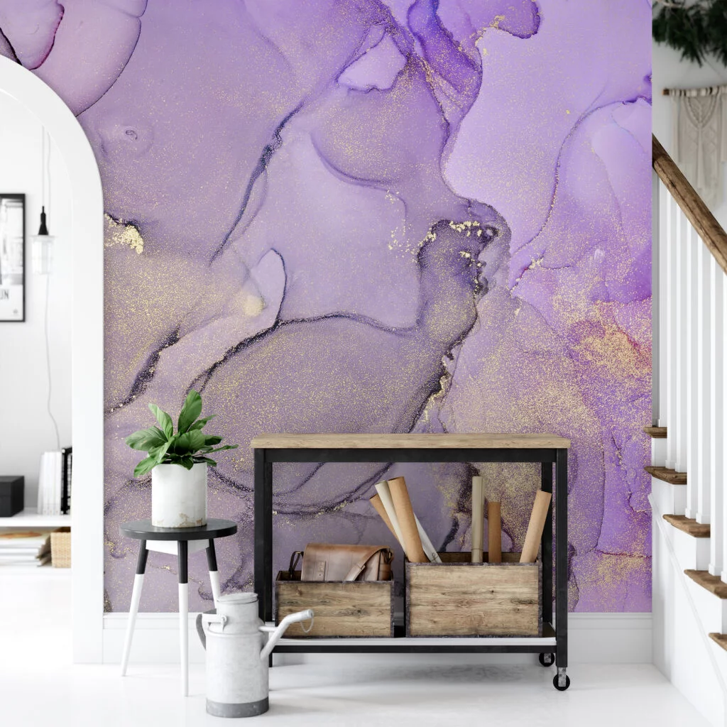 Light Purple And Brown Alcohol Ink Art Marble Wallpaper, Mystical Mauve Marble Peel & Stick Wall Mural