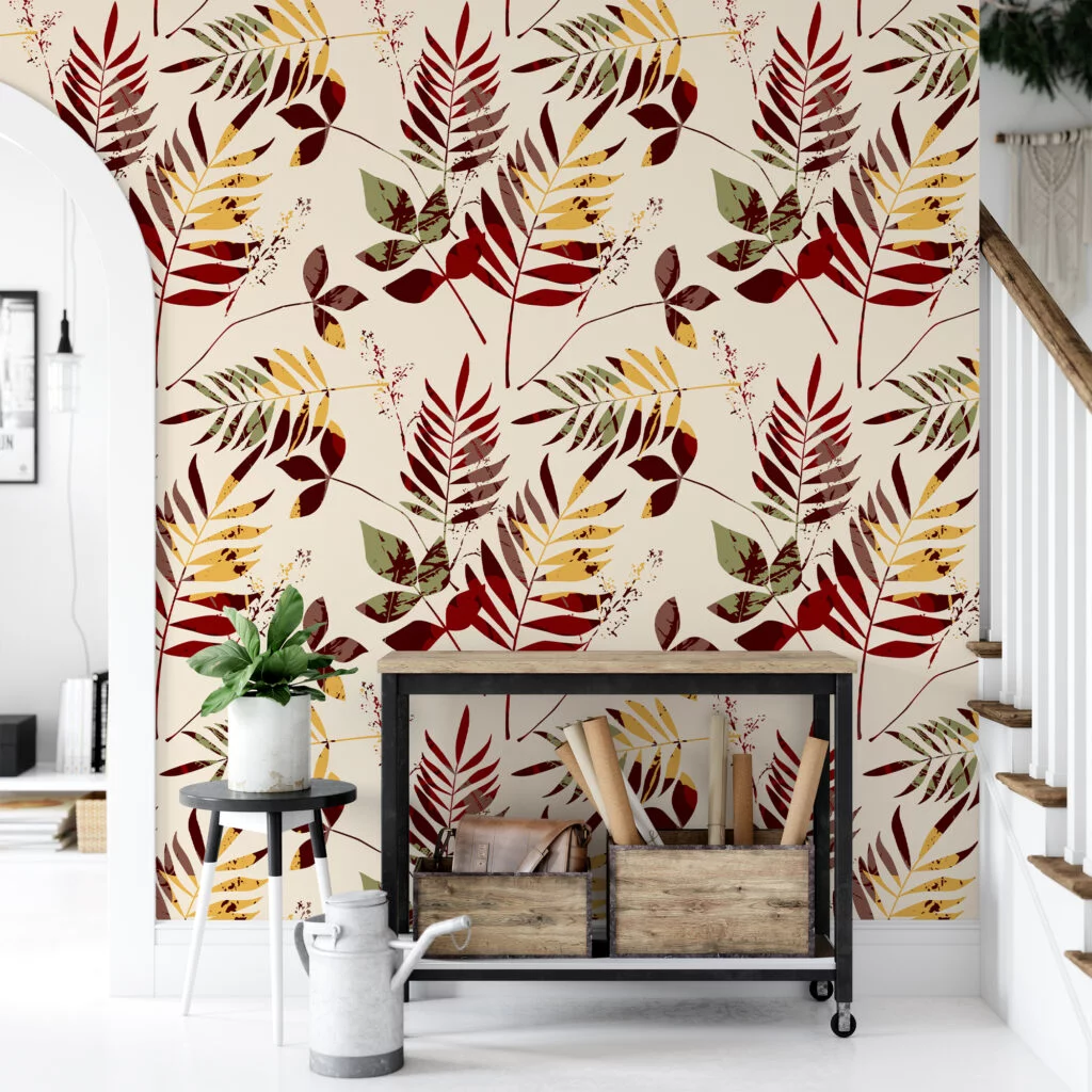 Vintage Branches Illustration Wallpaper, Autumn Harmony Leaves Peel & Stick Wall Mural