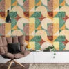 Large Geometric 70s Shaped Pattern Illustration Wallpaper, Artistic Geometric Fusion Peel & Stick Wall Mural