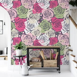 Abstract Roses Pattern Wallpaper, Playful and Retro-Inspired Peel & Stick Wall Mural