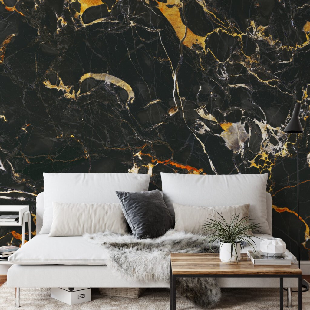 Black And Gold Stone Marble Texture Wallpaper, Premium Elegant Surface Peel & Stick Wall Mural