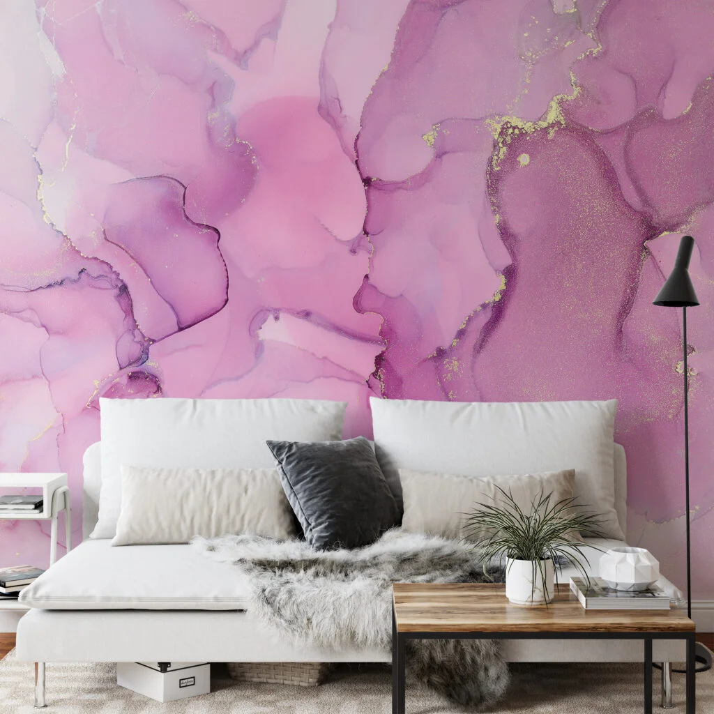 Pink Shades Alcohol Ink Art Marble Wallpaper, Sparkling Pink Marble Peel & Stick Wall Mural