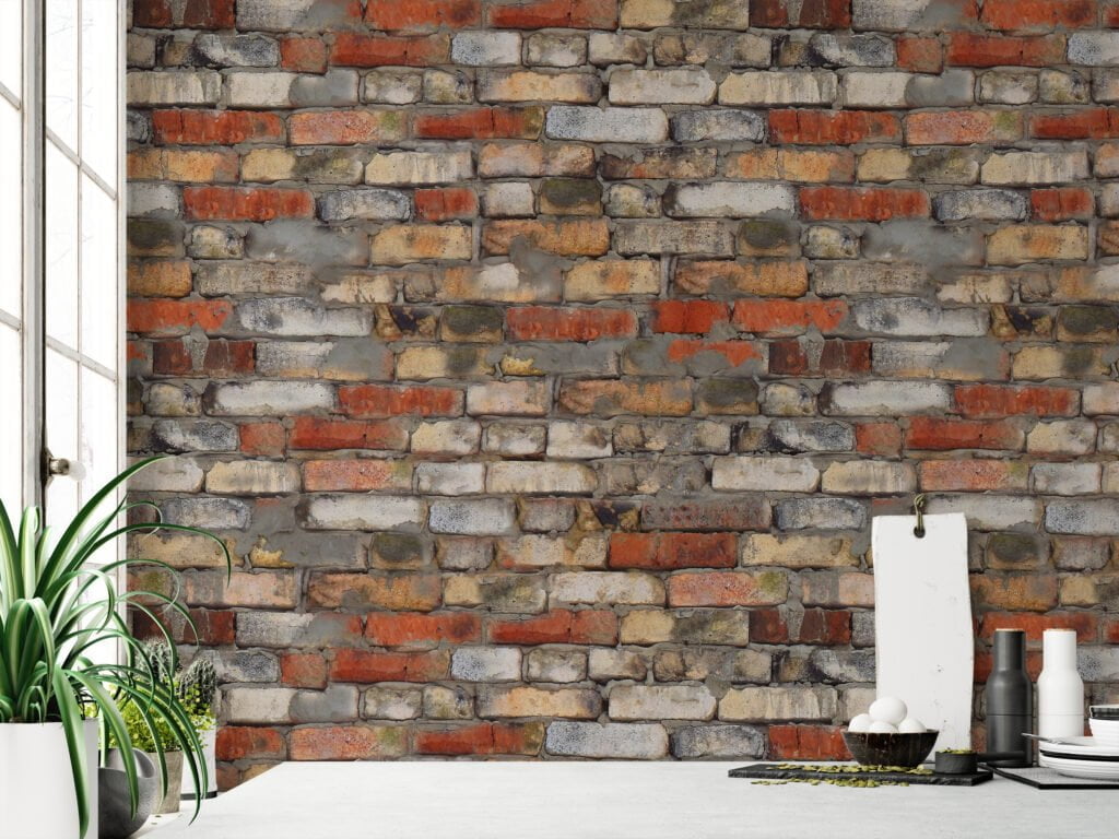 Brick Wall Wallpaper, Vintage Brickwork Faux Effect Peel & Stick Wall Mural