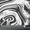 Dark Grey And White Swirl Design Wallpaper, Monochrome Marble Swirl Peel & Stick Wall Mural