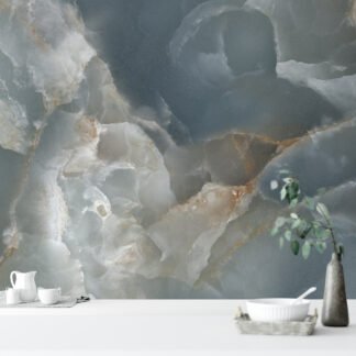 Muted Teal Blue Marble Stone Texture Wallpaper, Cool Tranquil Blue Peel & Stick Wall Mural
