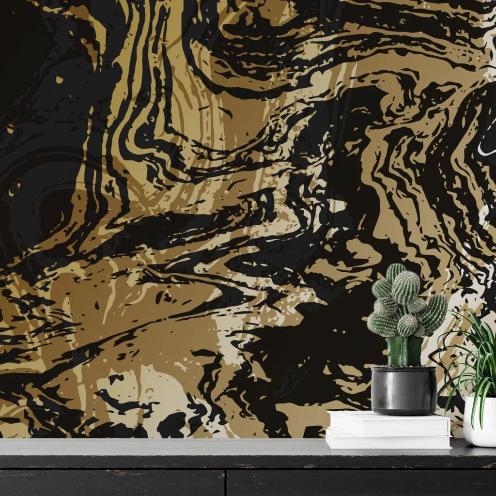 Abstract Gold And Black Marble Illustration Wallpaper, Luxury Peel & Stick Wall Mural