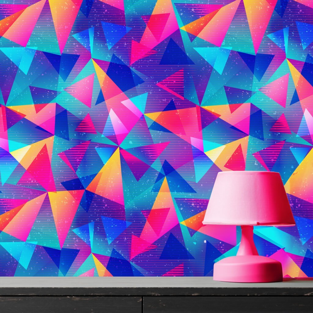 Retro Style Abstract Colorful Triangles Illustration Wallpaper, Electric Retro Peel & Stick Wall Mural