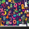 Cartoon Kids Illustration With Letters And Animals Wallpaper, Alphabet Adventure Nursery Peel & Stick Wall Mural