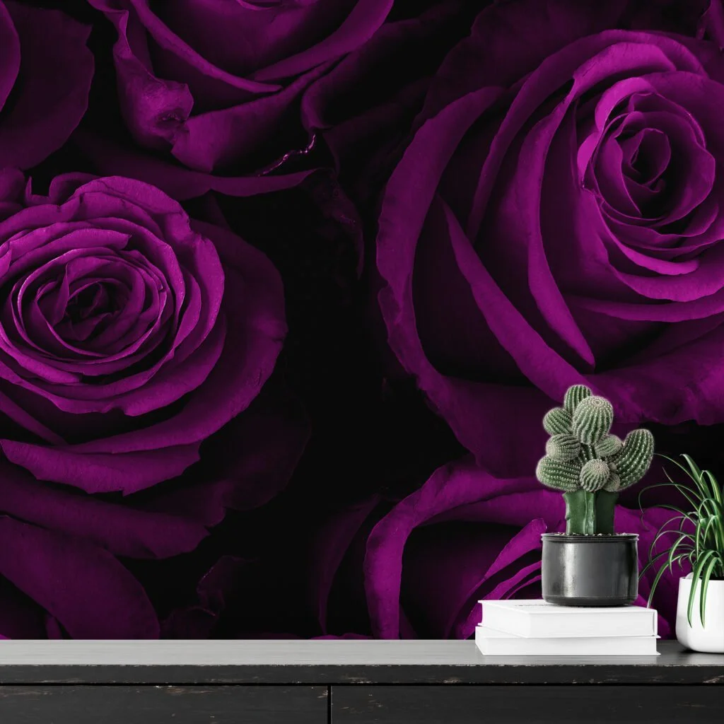 Floral Deep Purple Roses Wallpaper, Midnight Velvet Roses Peel & Stick Wall Mural