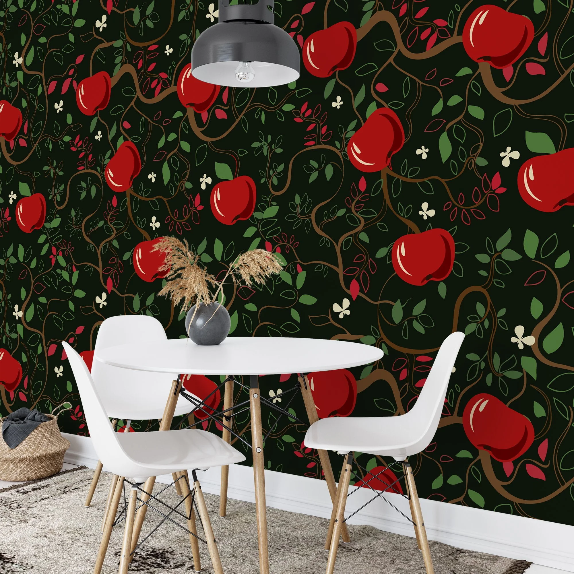 Abstract Apples On A Tree With A Dark Background Wallpaper, Enchanted Apple Orchard Peel & Stick Wall Mural