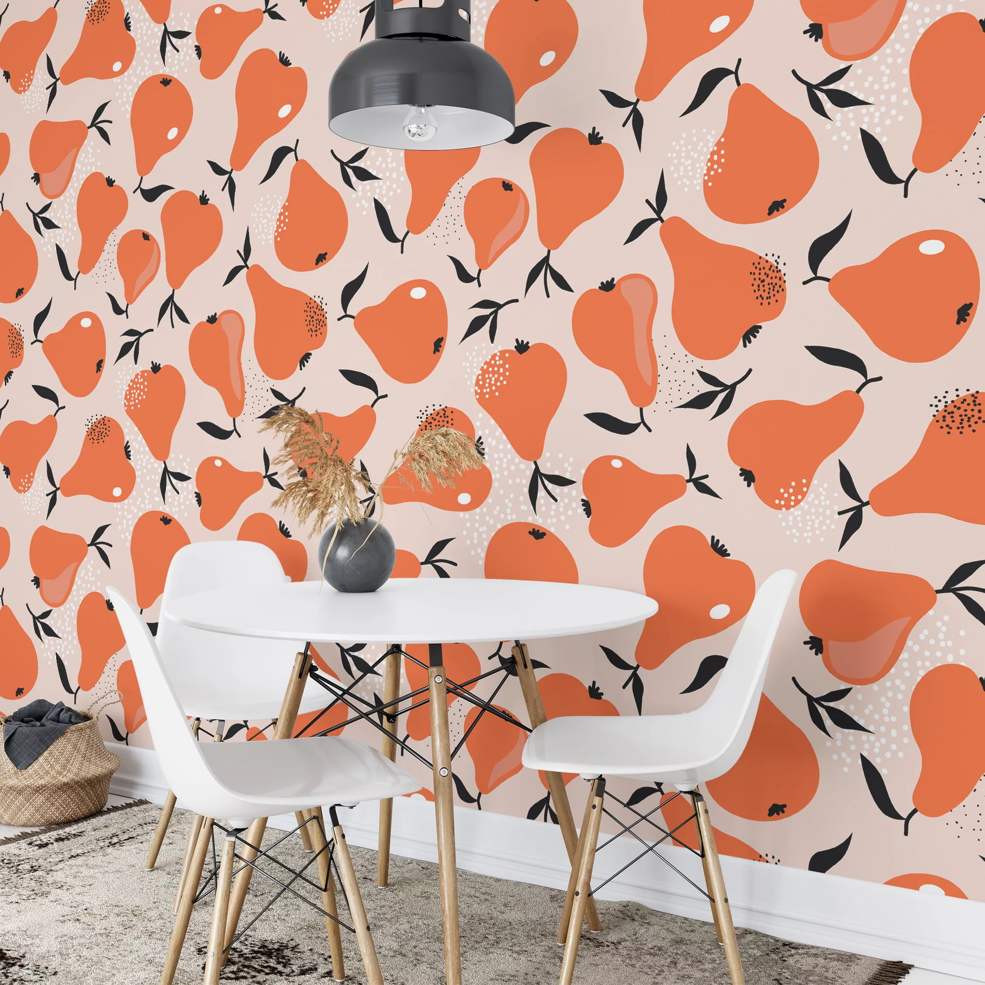 Simple Orange Pears Pattern Illustration Wallpaper, Abstract Autumn Pears Peel & Stick Wall Mural