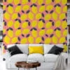 Retro Flat Art Large Lemons With Pink BackGround Wallpaper, Zesty Lemon Spritz Peel & Stick Wall Mural