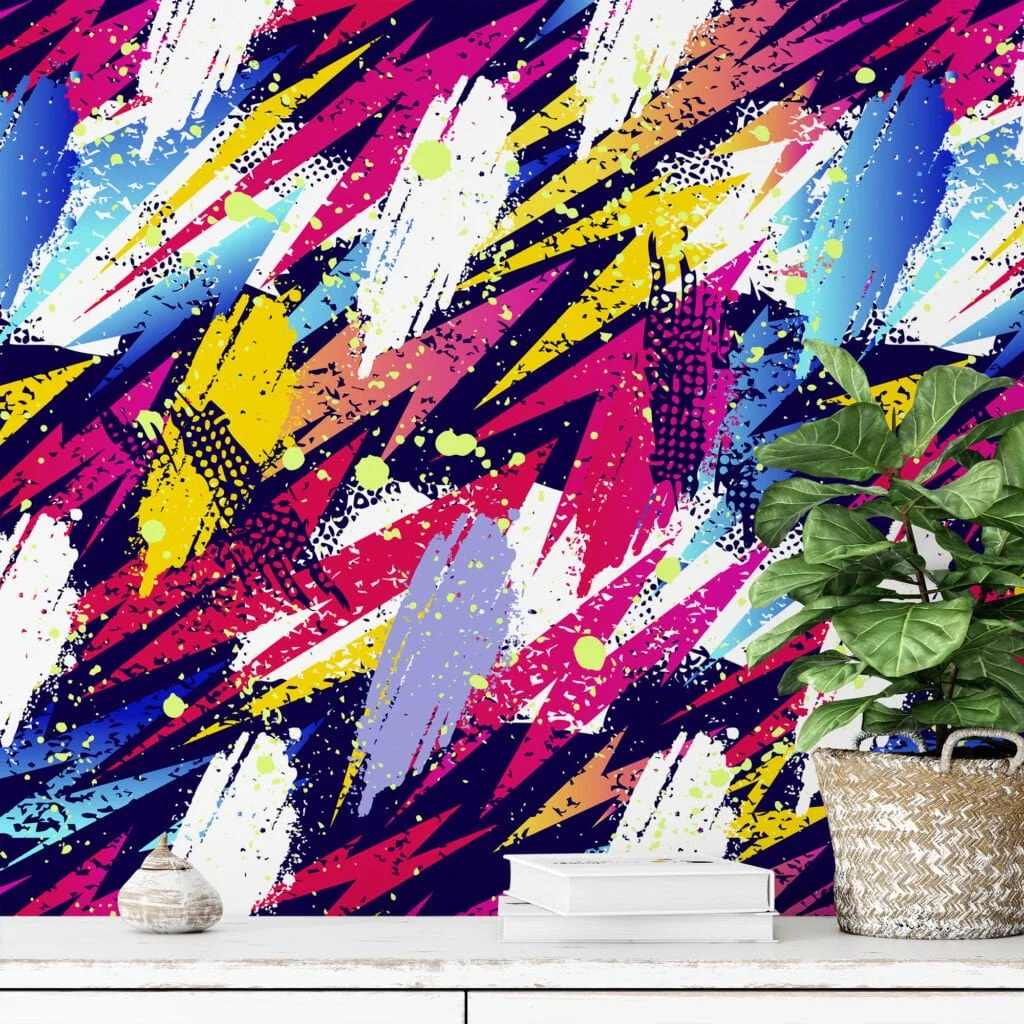 Abstract 90's Brush Strokes Illustration Wallpaper, Dynamic Graffiti Peel & Stick Wall Mural