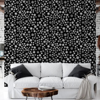 White Snowflakes On A Black Background Illustration Wallpaper, Black & White Peel & Stick Wall Mural
