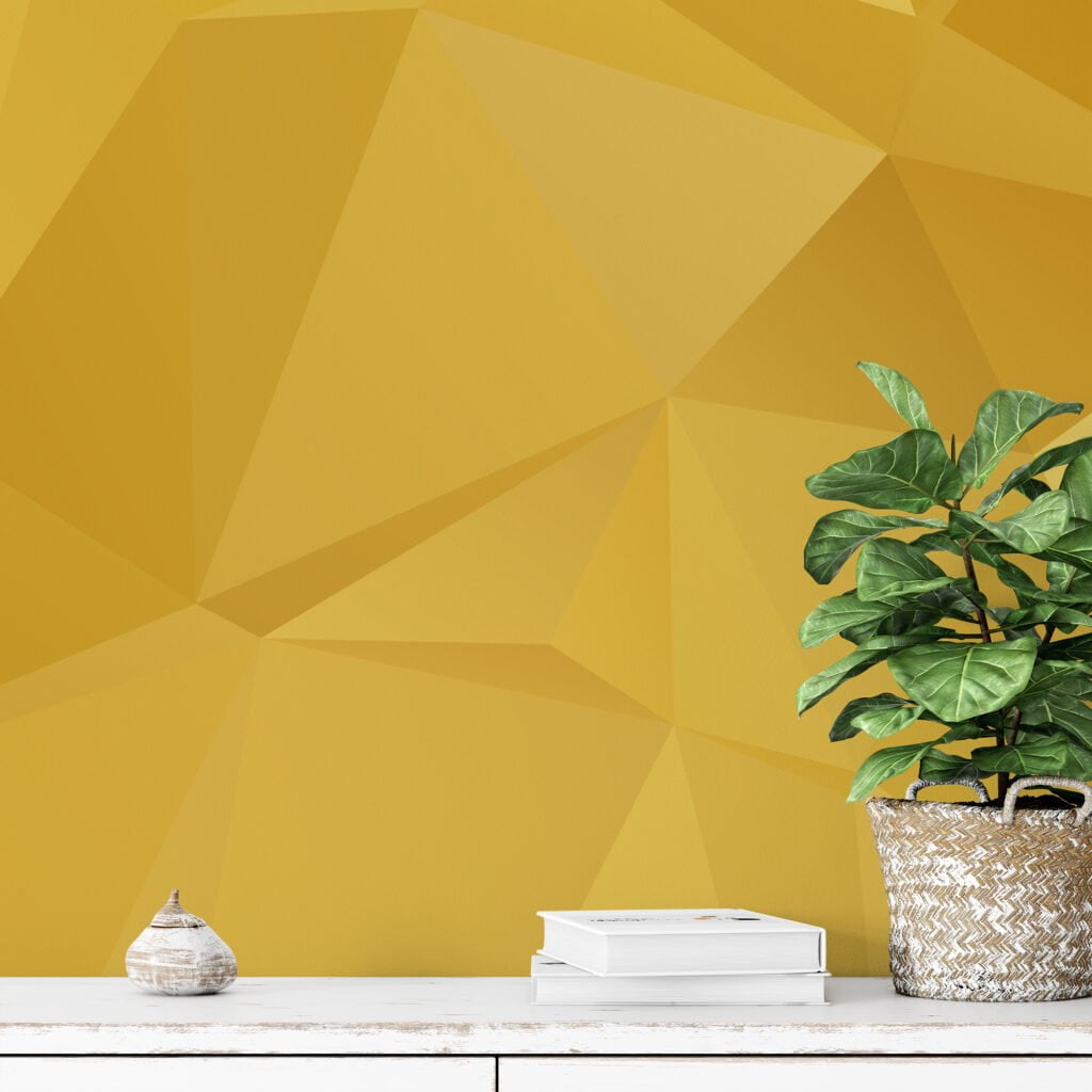 Yellow Abstract Triangles Geometric Pattern Wallpaper, Modern 3D Peel & Stick Wall Mural