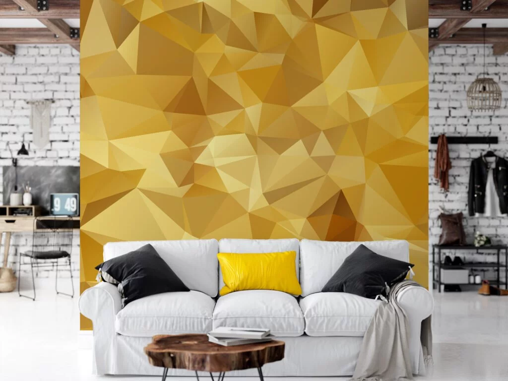 Abstract Yellow Shapes Pattern Illustration Wallpaper, Chic Geometric Peel & Stick Wall Mural