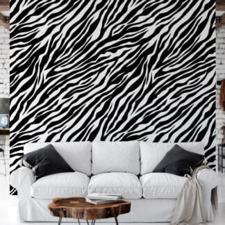 Zebra Skin Print Pattern Illustration Wallpaper, Classic Black & White Stripe Design Peel & Stick Wall Mural
