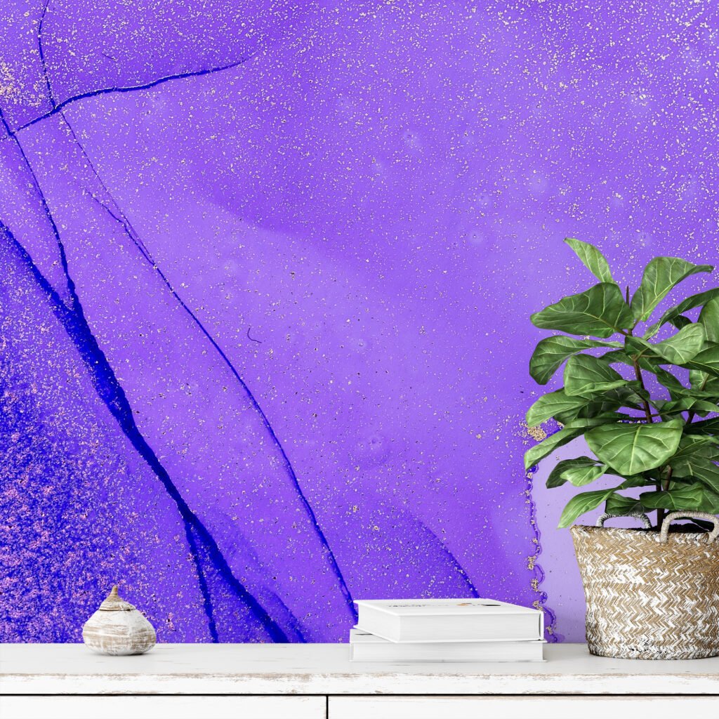 Bright Purple Alcohol Ink Art Marble Wallpaper, Ultraviolet Marble Peel & Stick Wall Mural