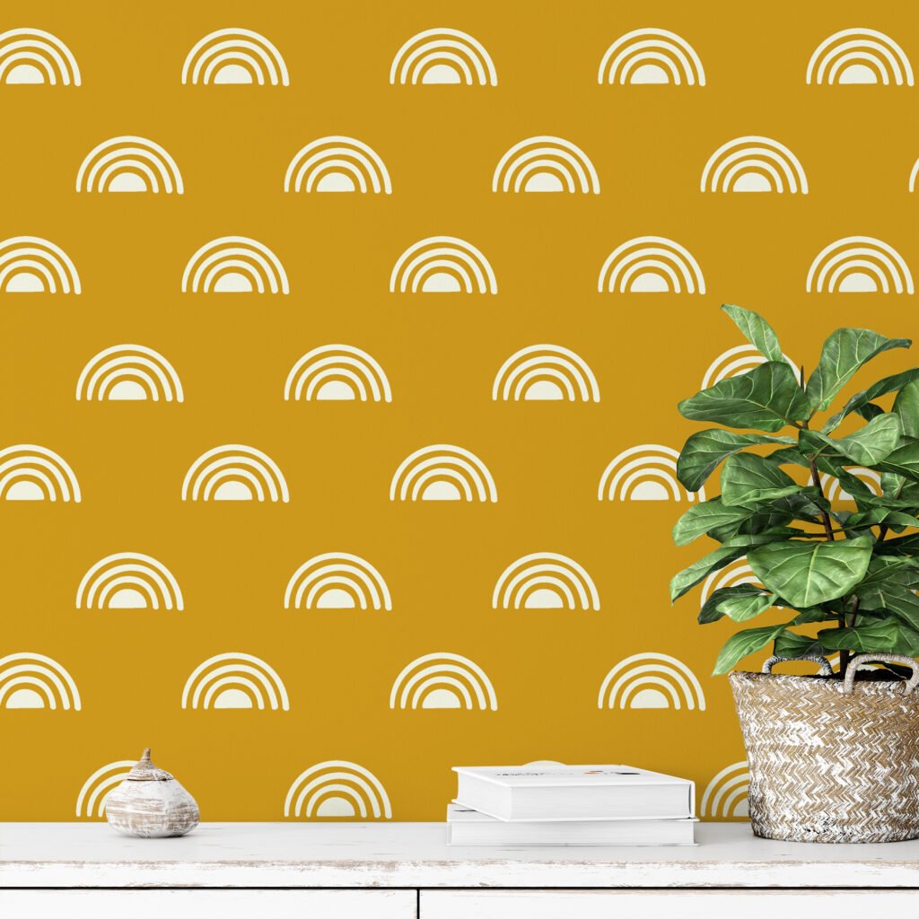 Yellow Boho Pattern Illustration Wallpaper, Chic Sunny Arches Peel & Stick Wall Mural