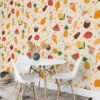 Retro Summer Vibes Party Icons Fruit Illustration Wallpaper, Tropical Fruit & Ice Cream Peel & Stick Wall Mural