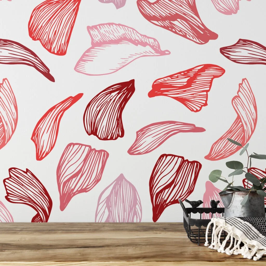 Abstract Red Line Art Wallpaper Pattern, Romantic Pink and Red Peel & Stick Wall Mural