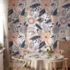 Abstract Floral Flat Art Style Wallpaper, Modern Nature Design Peel & Stick Wall Mural