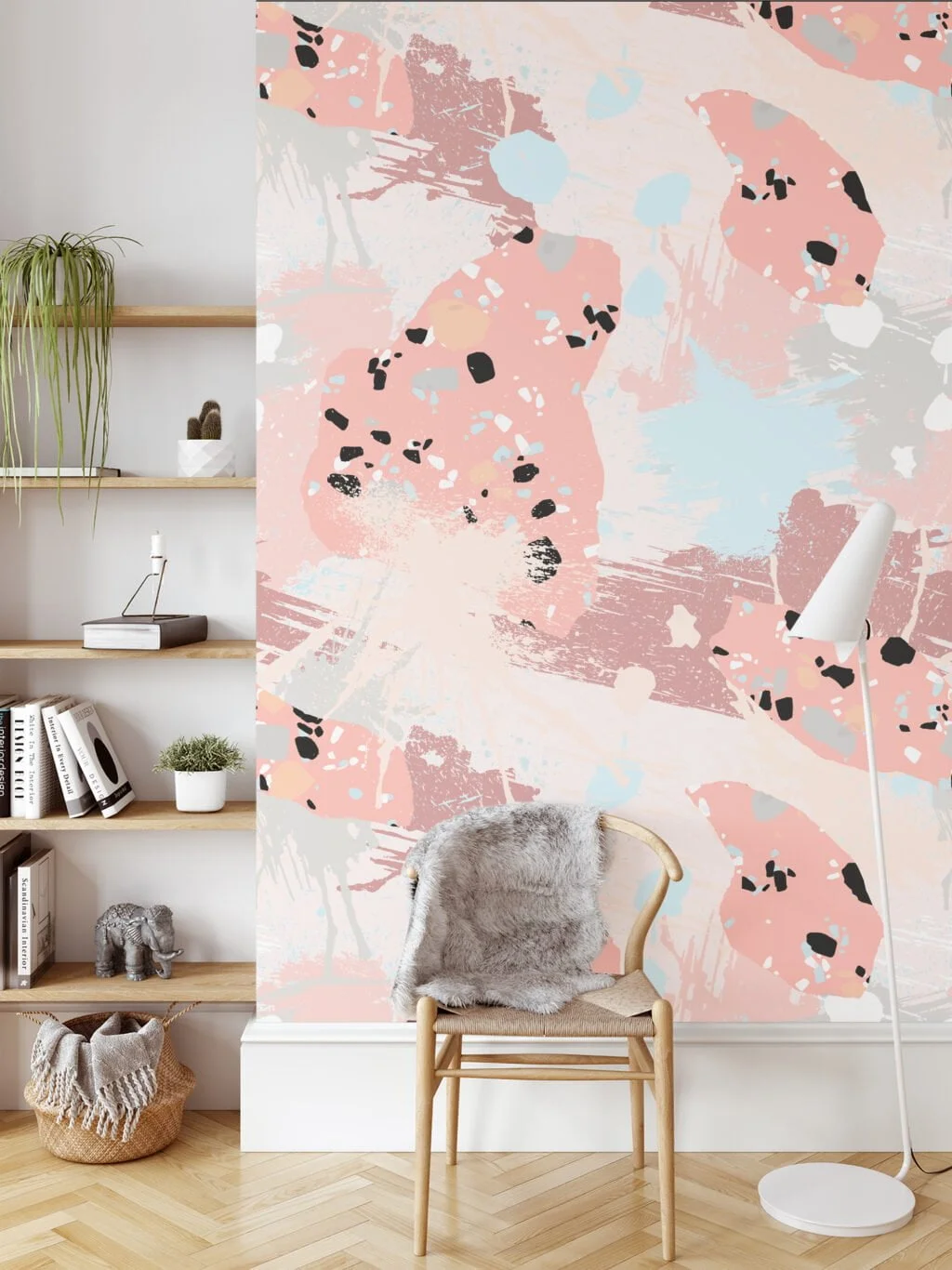 Abstract Peach Splashes Illustration Wallpaper, Abstract Brush Strokes & Speckles Peel & Stick Wall Mural