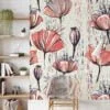 Flower Illustration Wallpaper, Abstract Floral Tulip Sketch Peel & Stick Wall Mural