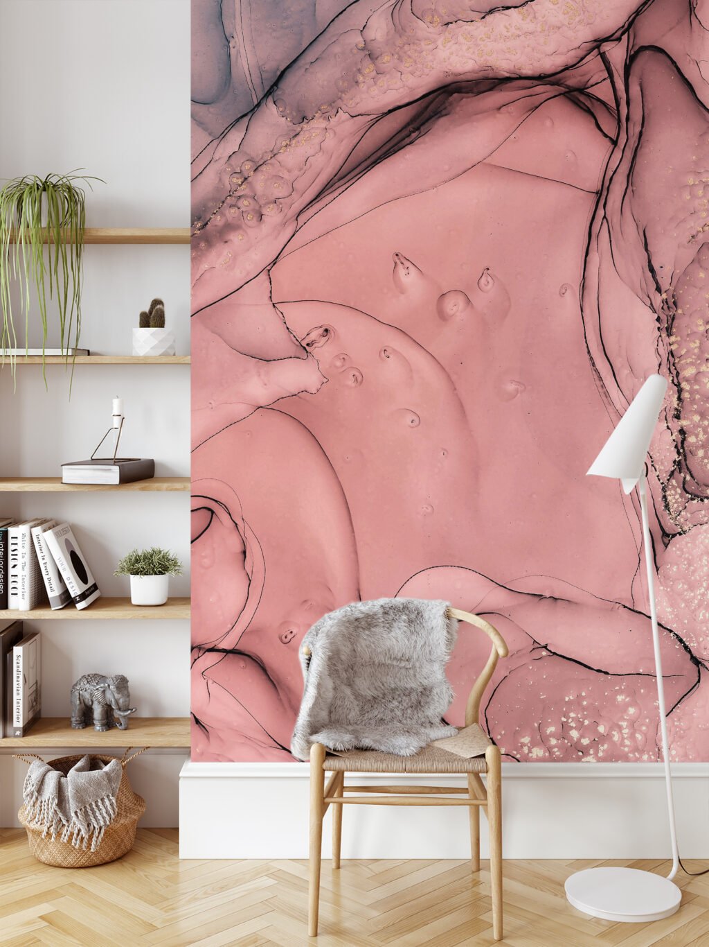 Rose Gold Alcohol Ink Art Wallpaper, Soft Pink Crystal Marble Peel & Stick Wall Mural