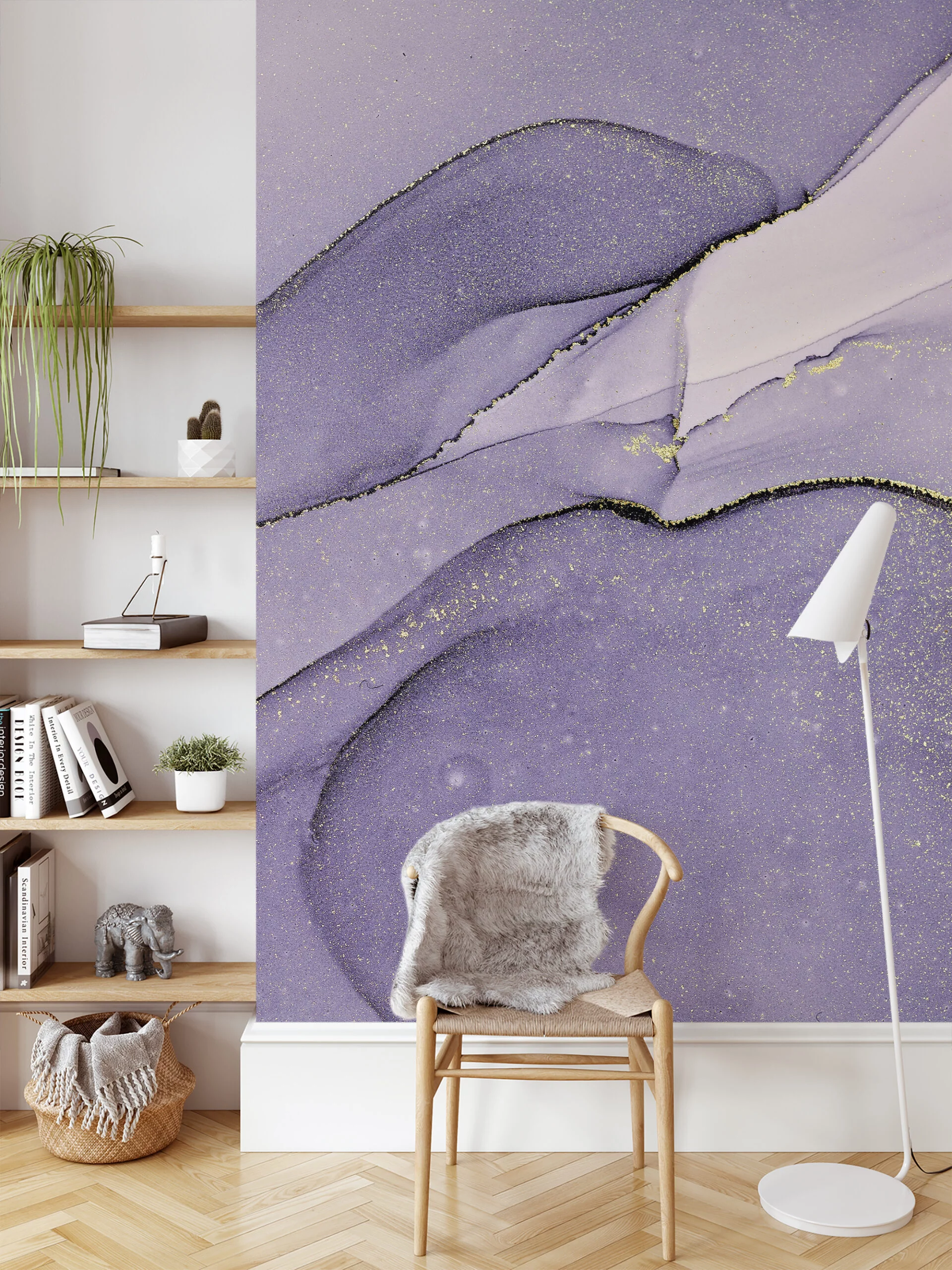 Lavender Purple With Yellow Highlights Alcohol Ink Art Marble Wallpaper, Lavender Dreams Marble Peel & Stick Wall Mural