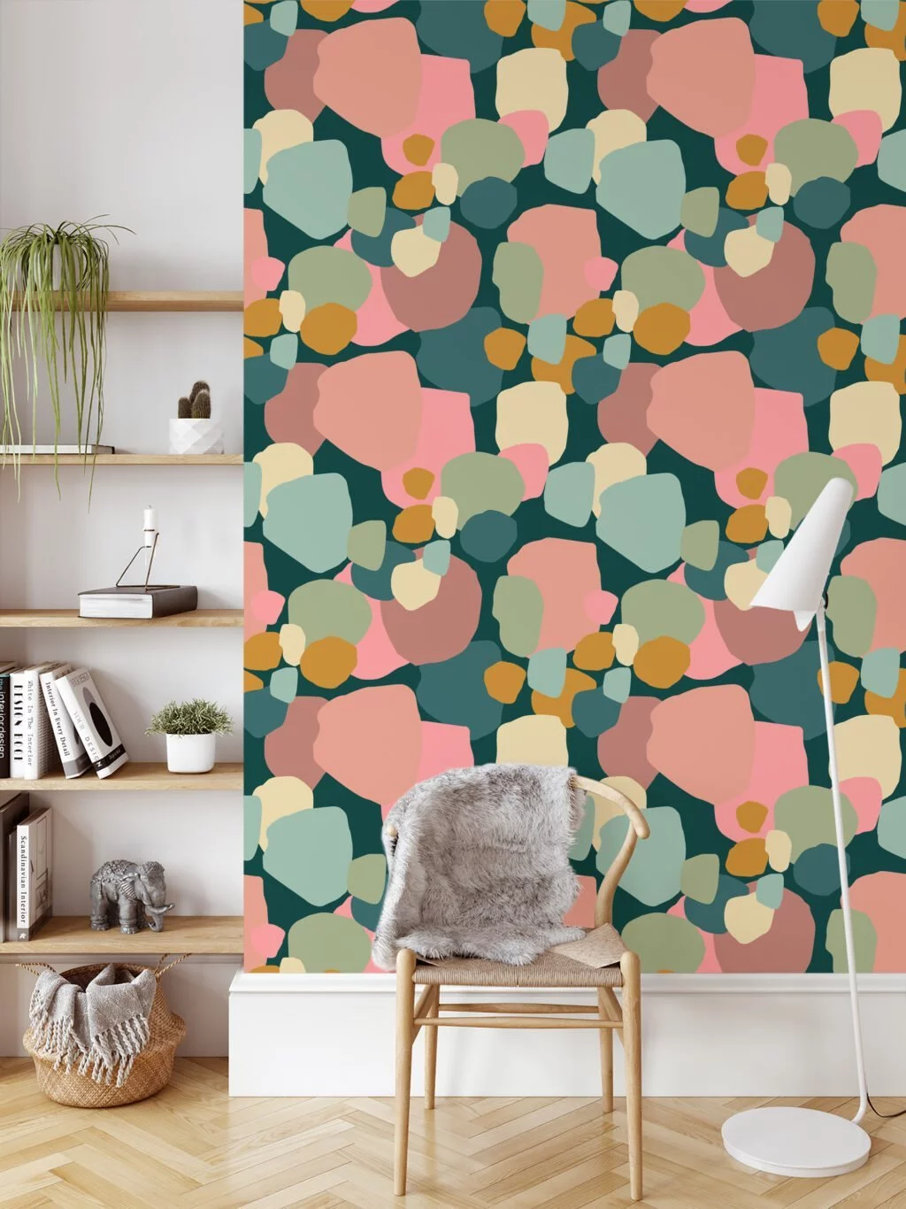 Abstract Exotic Pebbles Illustration Wallpaper, Soft Pastel Geometric Peel & Stick Wall Mural