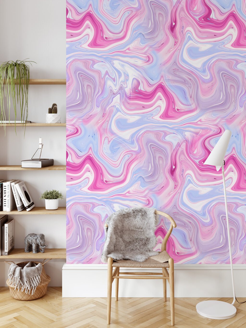 Pink And Lavender Ink Swirls Wallpaper, Swirling Pastel Marble Peel & Stick Wall Mural