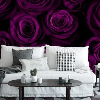 Floral Deep Purple Roses Wallpaper, Midnight Velvet Roses Peel & Stick Wall Mural