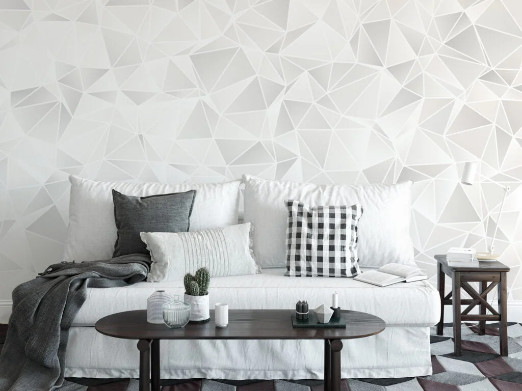 Geometric White And Grey Triangles Wallpaper, 3D Modern Luxe Peel & Stick Wall Mural