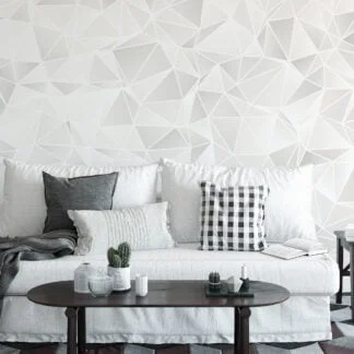 Geometric White And Grey Triangles Wallpaper, 3D Modern Luxe Peel & Stick Wall Mural