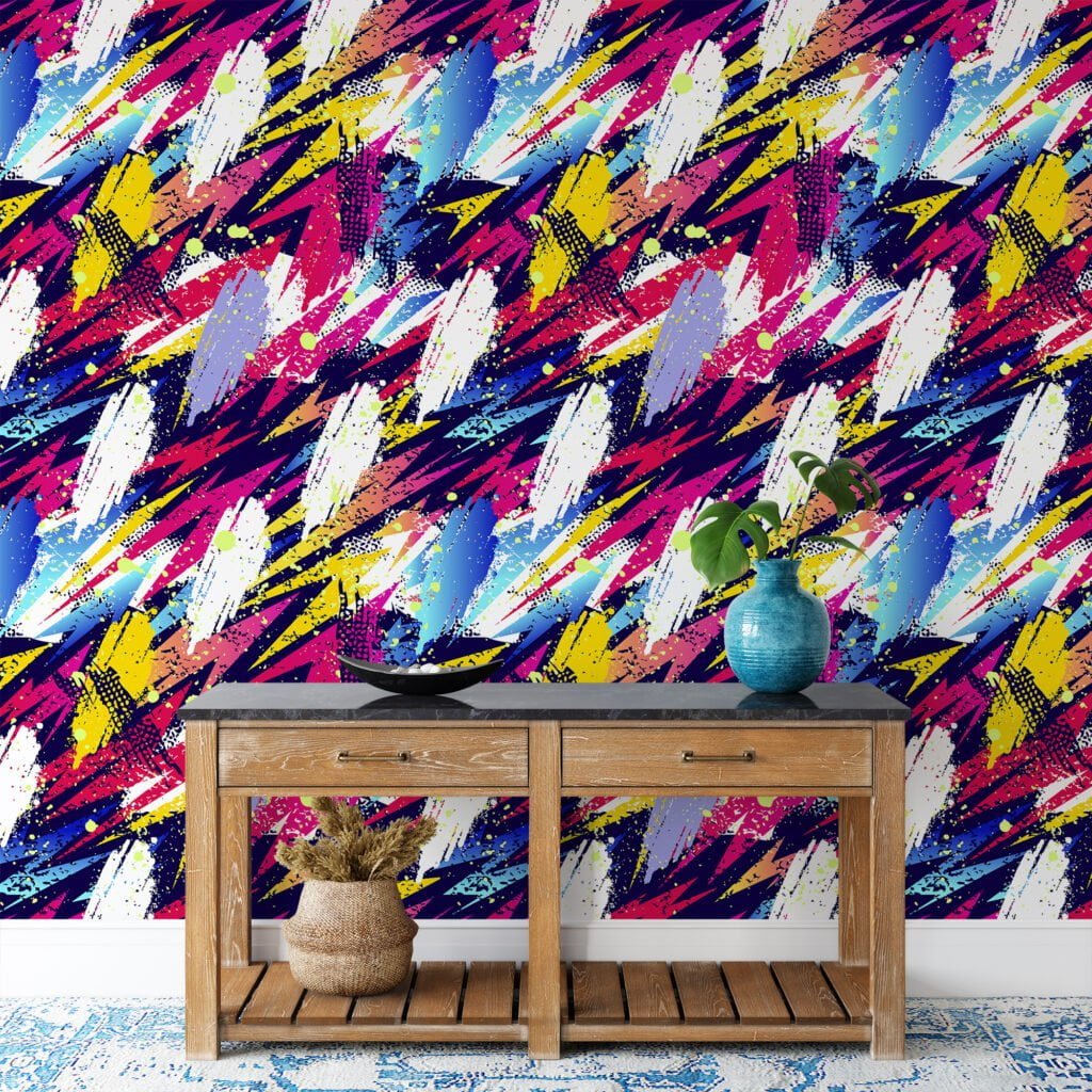 Abstract 90's Brush Strokes Illustration Wallpaper, Dynamic Graffiti Peel & Stick Wall Mural