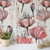 Flower Illustration Wallpaper, Abstract Floral Tulip Sketch Peel & Stick Wall Mural