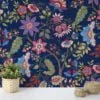 Colorful Floral Paisley Illustration Wallpaper, Opulent Navy Garden Peel & Stick Wall Mural
