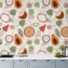 Vegetables And Fruits Illustration Pattern Wallpaper, Whimsical Tropical Fruit Peel & Stick Wall Mural
