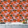 Flat Art Oranges Pattern Illustration Wallpaper, Cheerful Citrus Orchard Peel & Stick Wall Mural