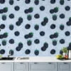 Black Berries Pattern Illustration Wallpaper, Whimsical Berries on Soft Blue Peel & Stick Wall Mural