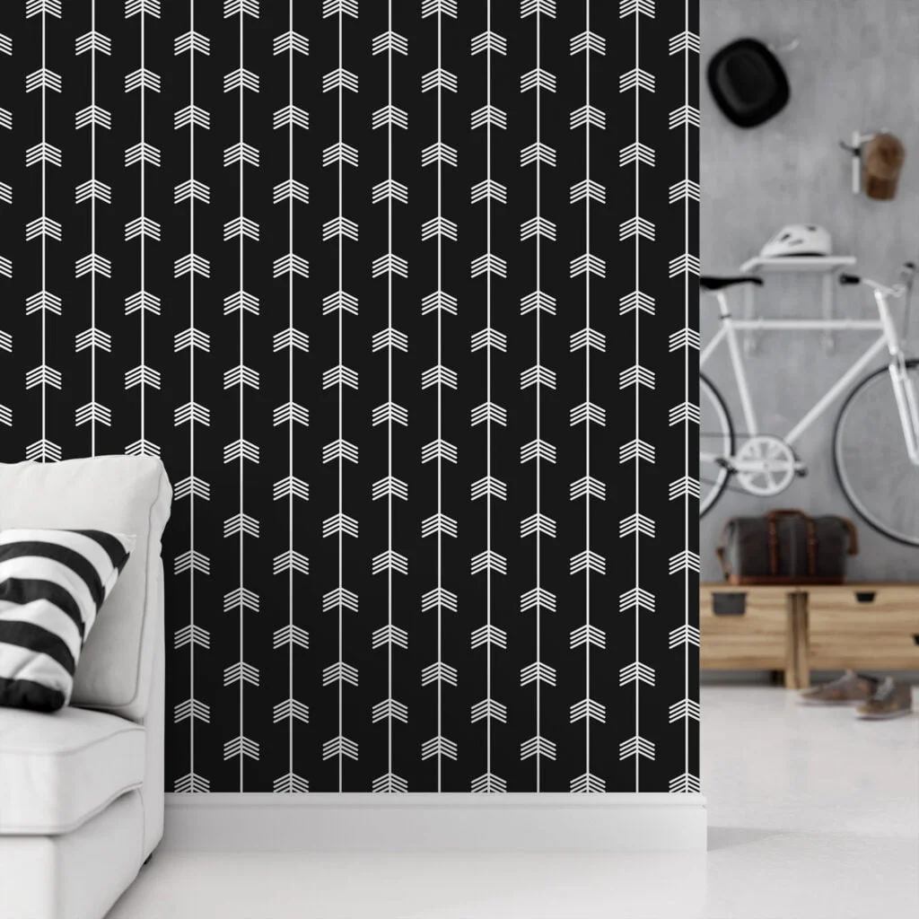 Simple Arrow Pattern Illustration Wallpaper, Minimalist Arrow Line Art Peel & Stick Wall Mural